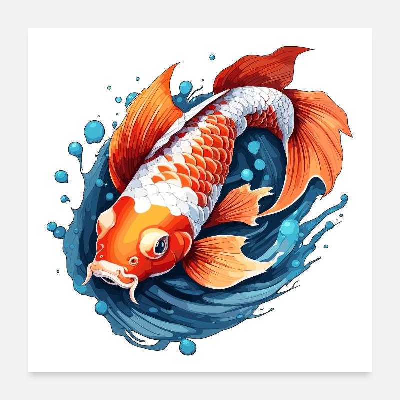 Koi Carpe / Poisson / Japonais / Étang / Eau Poster 60 x 60 cm