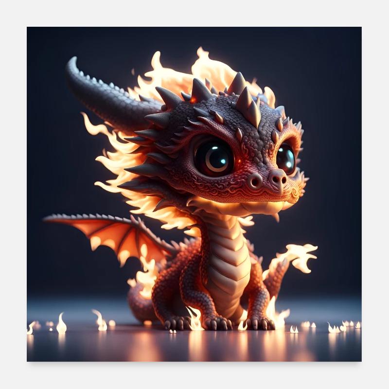Mignon petit dragon de feu Poster 60 x 60 cm
