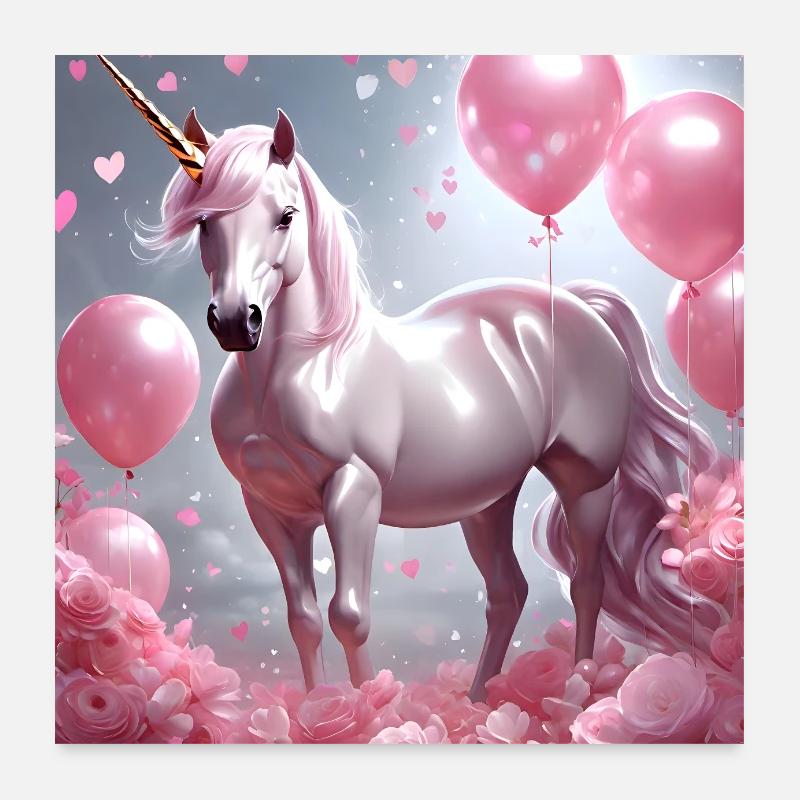 Coeurs roses licorne Poster 60 x 60 cm