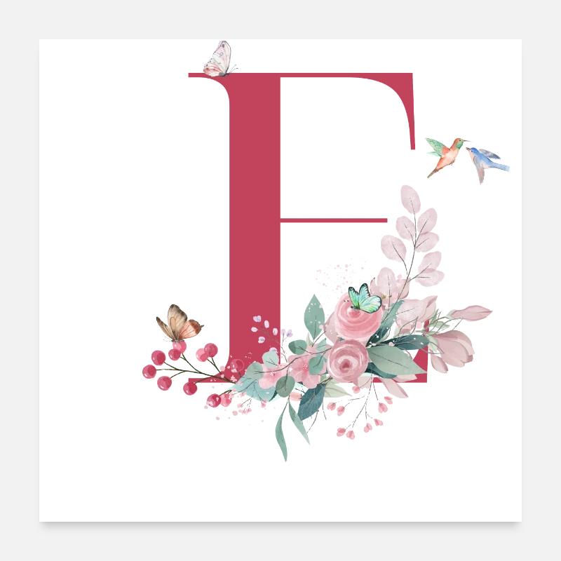 Lettre E floral -idée cadeau Poster 60 x 60 cm