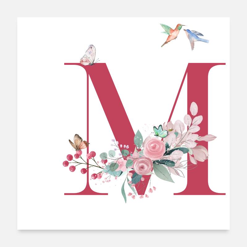 Buchstabe M Floral - Geschenkidee Poster 60x60 cm