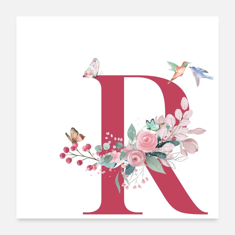 Letter R Floral - Gift Idea Poster 24" x 24" (60x60 cm)