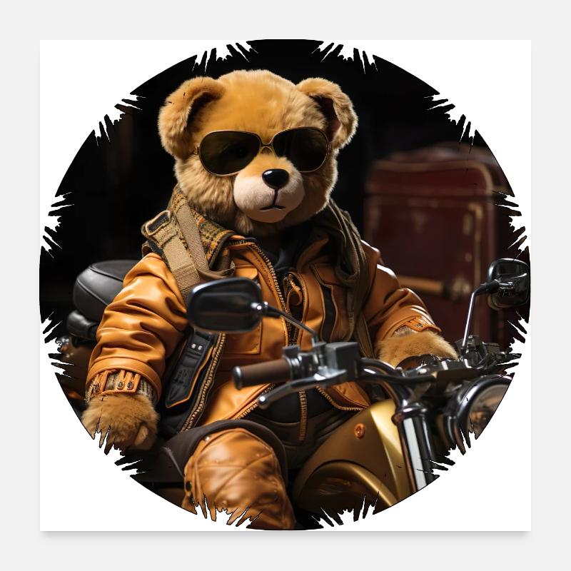 Cool plush bear as a motorcycle rider Poster 24" x 24" (60x60 cm)