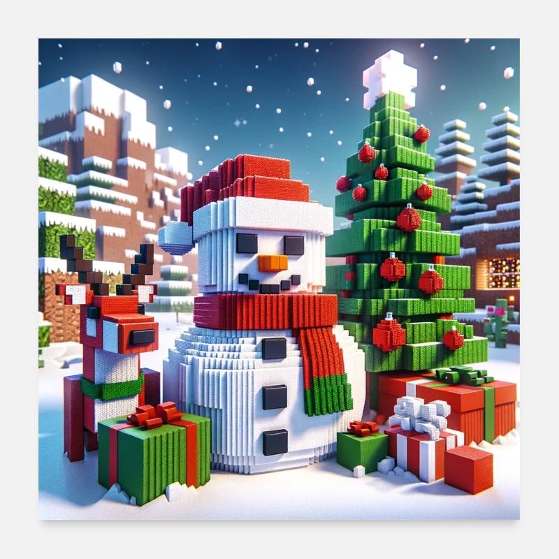 Snowman pixel christmas Poster 24" x 24" (60x60 cm)