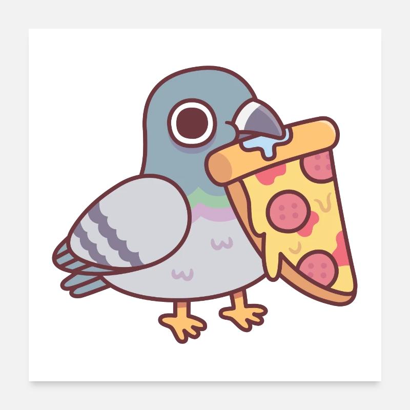 Pigeon mignon avec tranche de pizza au pepperoni Poster 60 x 60 cm