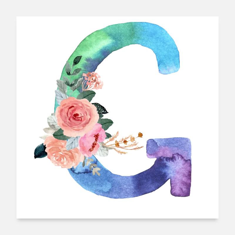 Buchstabe g Aquarell - Poster 60x60 cm - Weiß