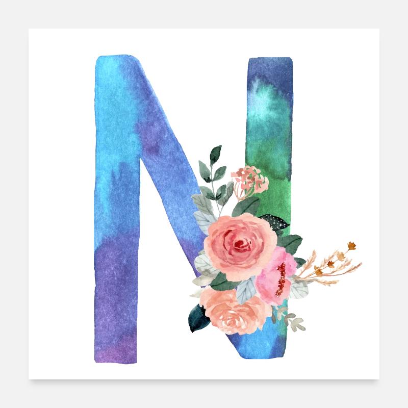 Letter N watercolor Poster 24" x 24" (60x60 cm)