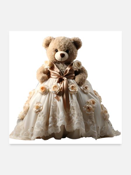 Ours en peluche en robe de mariée - Poster 60 x 60 cm - blanc - Devant