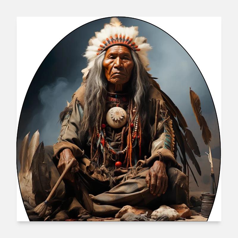 Indian chief with feather headdress Poster 24" x 24" (60x60 cm)
