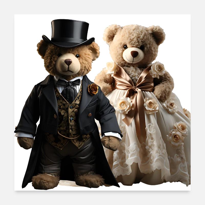 Two happy teddy bears in wedding clothes Poster 24" x 24" (60x60 cm)