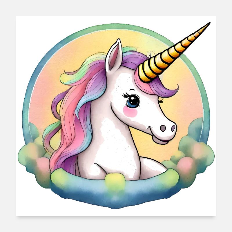 Licorne de dessin animé Poster 60 x 60 cm