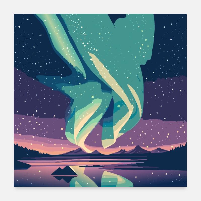 Aurores boréales dans le ciel étoilé Poster 60 x 60 cm