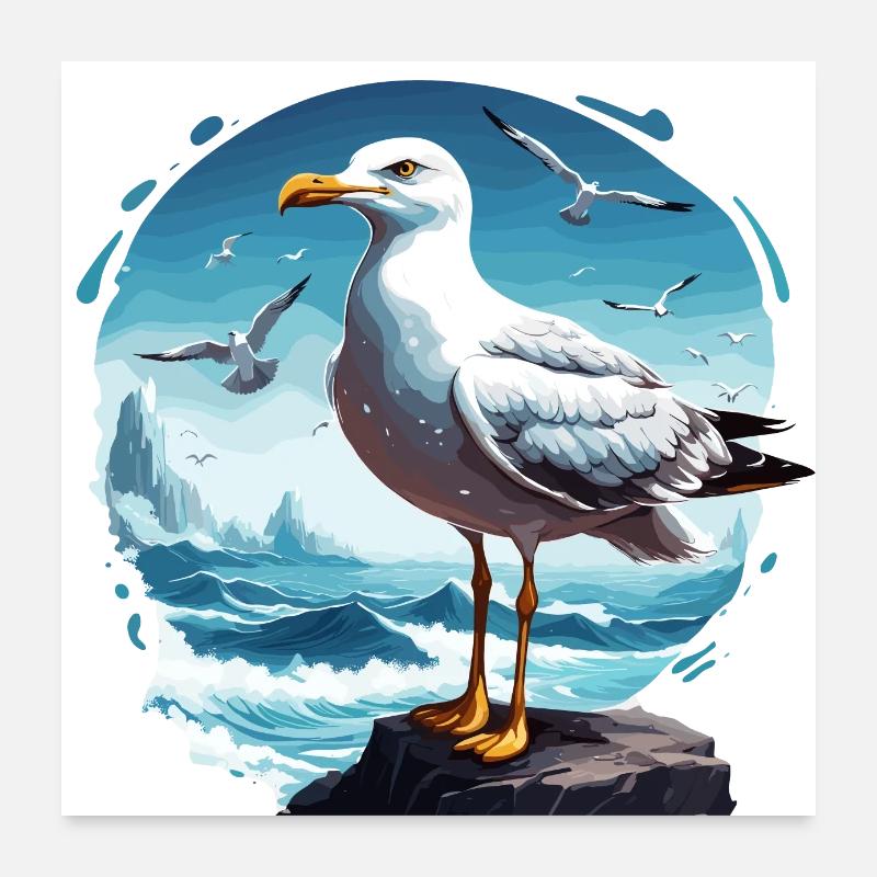 Möwe / Tier / Hafen / Vogel / Meer / Wasser Poster 60x60 cm