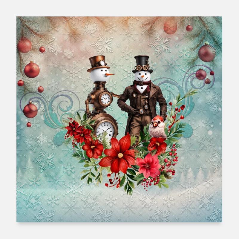 Steampunk Schneemann Poster 60x60 cm