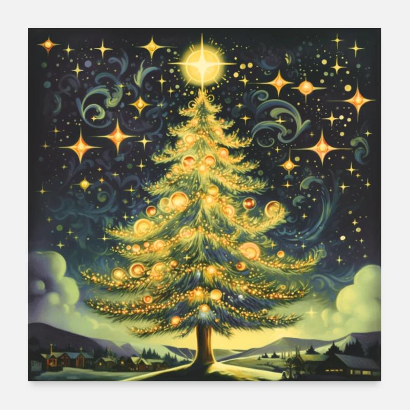 Vintage-Weihnachtsbaum - Poster 60x60 cm - Weiß