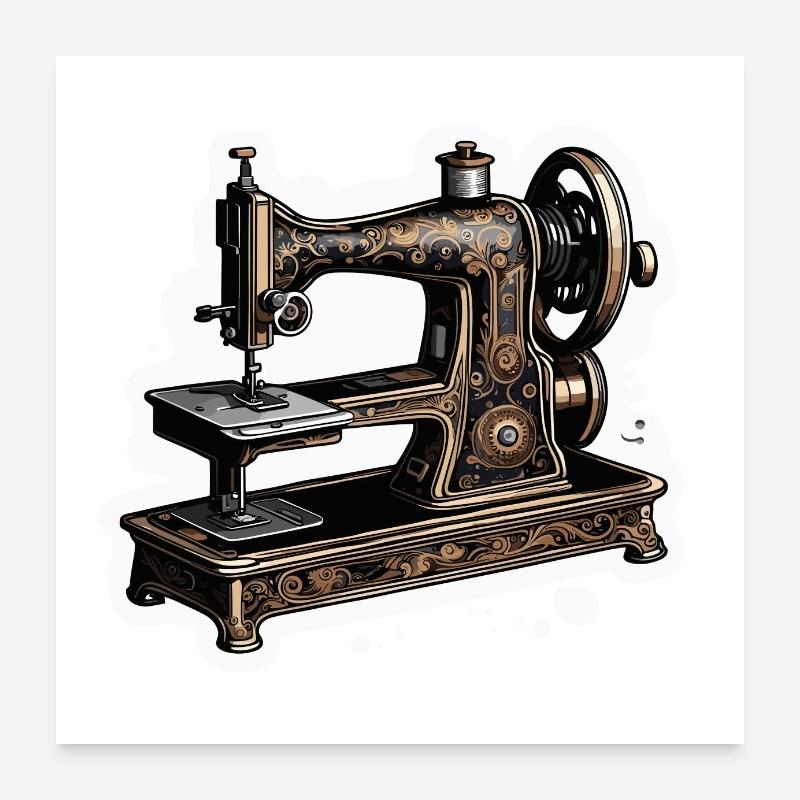 old sewing machine / sewing / antique / yarn / fabric Poster 24" x 24" (60x60 cm)