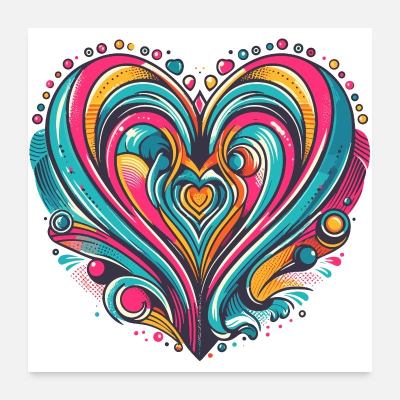 Buntes Retro-Pop-Herz Poster 60x60 cm