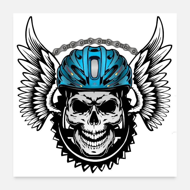 Casque de vélo Skull - Skull avec casque de vélo - Poster 60 x 60 cm - blanc