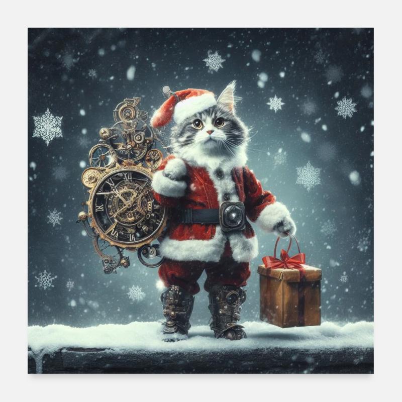 Katzen Steampunk Weihnachtsmann Nikolaus Poster 60x60 cm