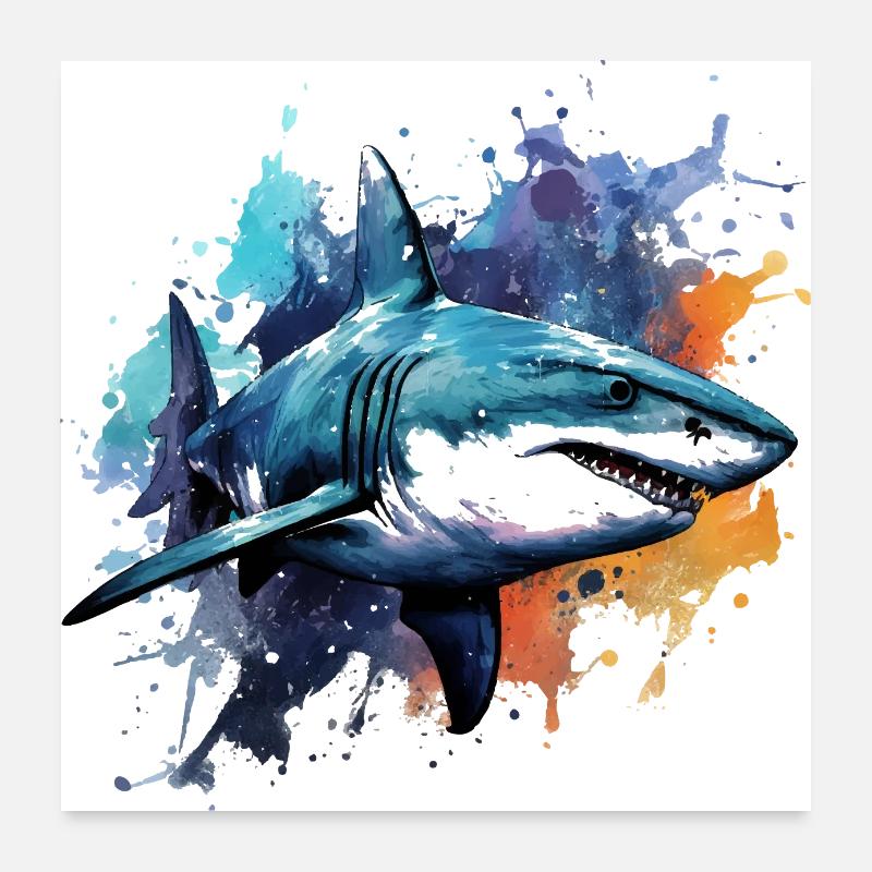 Hai Design in bunten Farben. Ideal als Geschenk Poster 60x60 cm