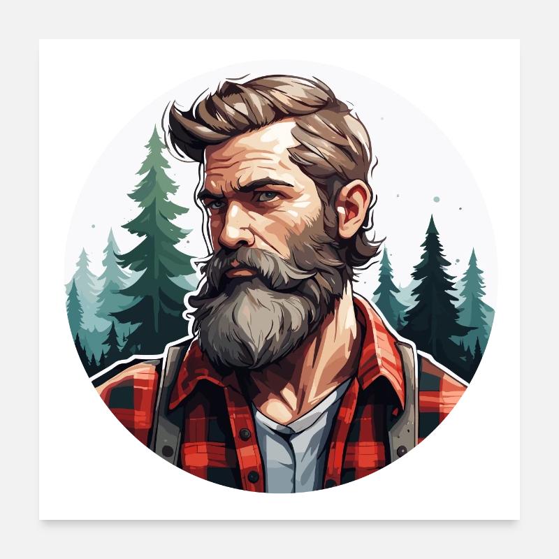 Lumberjack / Man / Beard / Forest / Shirt / Tree Poster 24" x 24" (60x60 cm)
