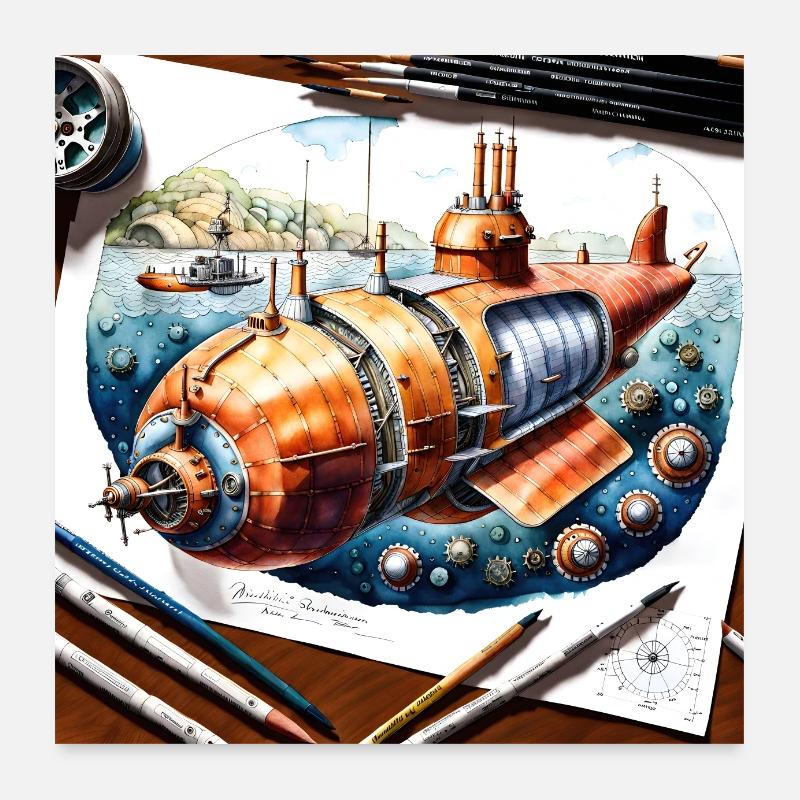 U-Boot Nr. 6 - Poster 60x60 cm - Weiß