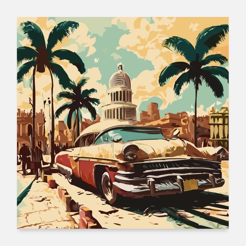 Oldtimer Glanz - Poster 60x60 cm - Weiß