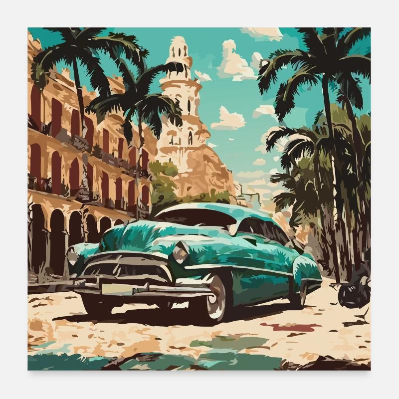 Voitures de collection à La Havane Poster 60 x 60 cm