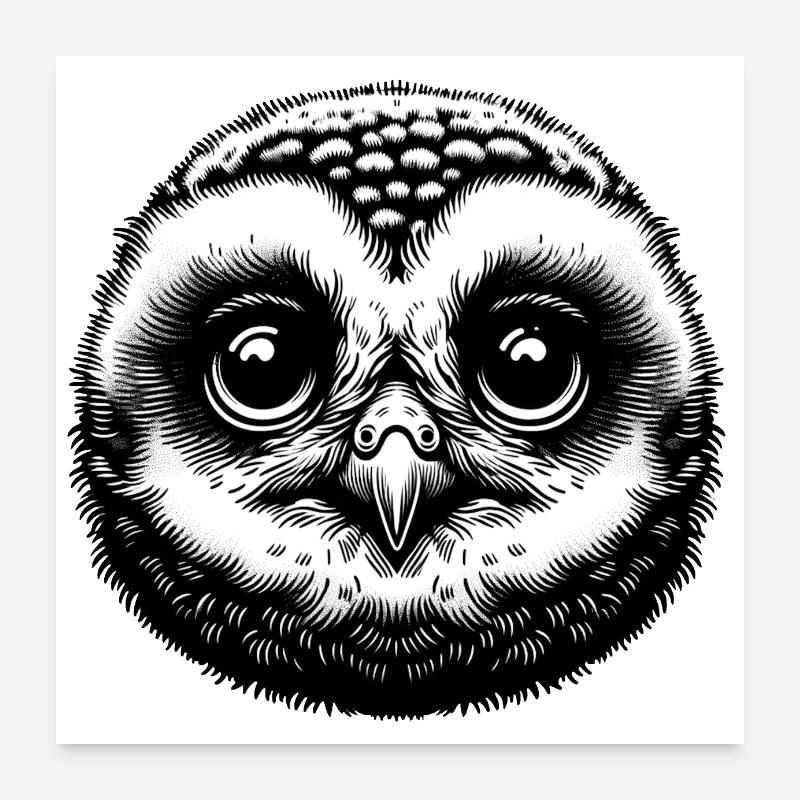 Eule Süße Tierkinder - Poster 60x60 cm - Weiß