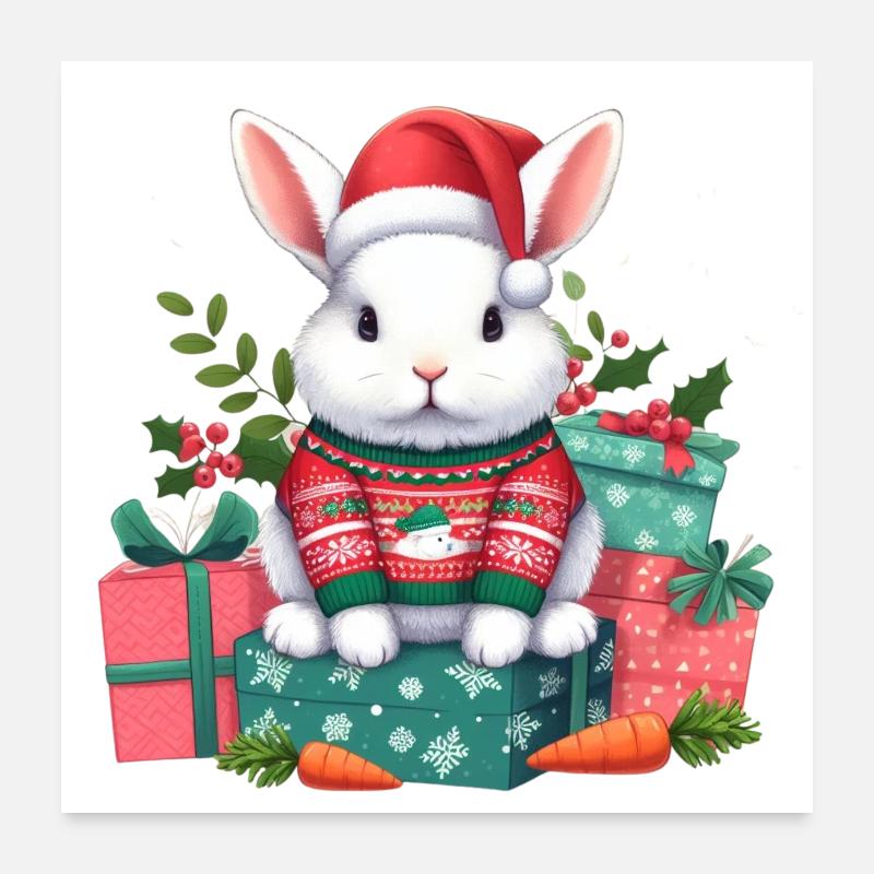 Cute Christmas Rabbit Poster 24" x 24" (60x60 cm)
