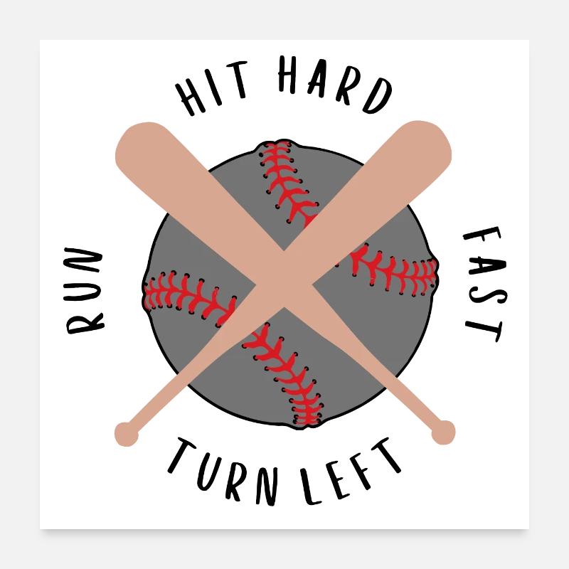 Frapper fort, courir, rapide, tourner à gauche, baseball Poster 60 x 60 cm