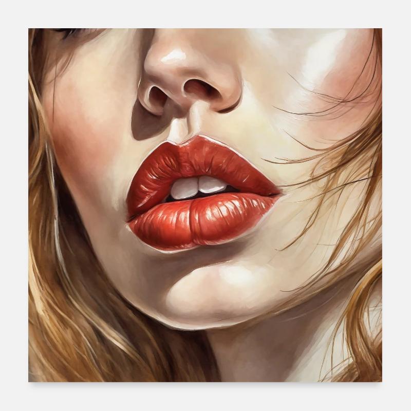 nice female lips black lipstick comic drawing Poster 24" x 24" (60x60 cm)