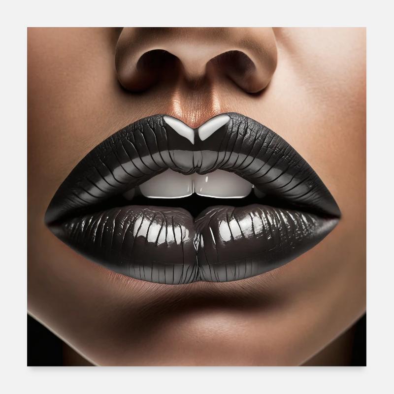 nice female lips black lipstick comic drawing Poster 24" x 24" (60x60 cm)