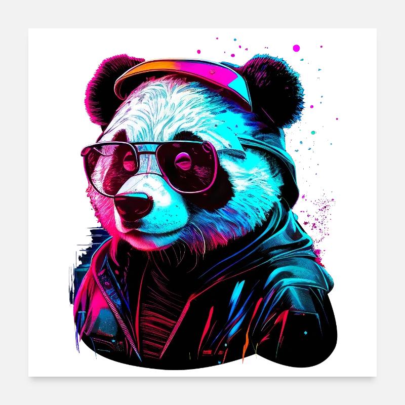 Panda-Hipster - Poster 60x60 cm - Weiß