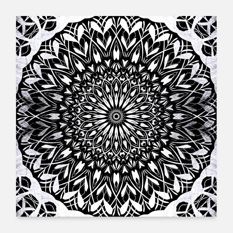 Mandala White Black Picture Poster 24" x 24" (60x60 cm)