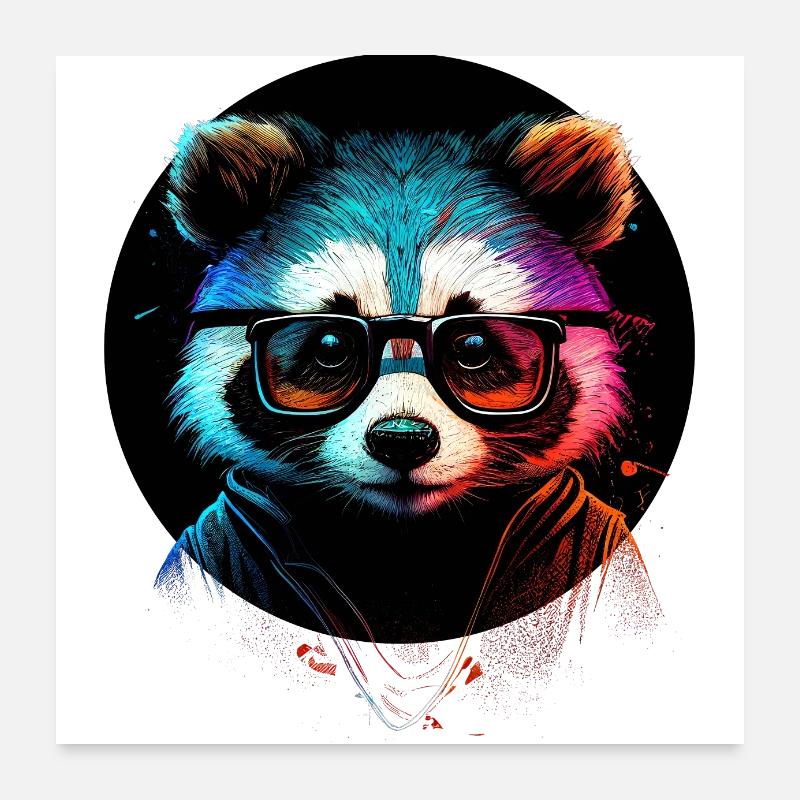Raton laveur hipster Poster 60 x 60 cm