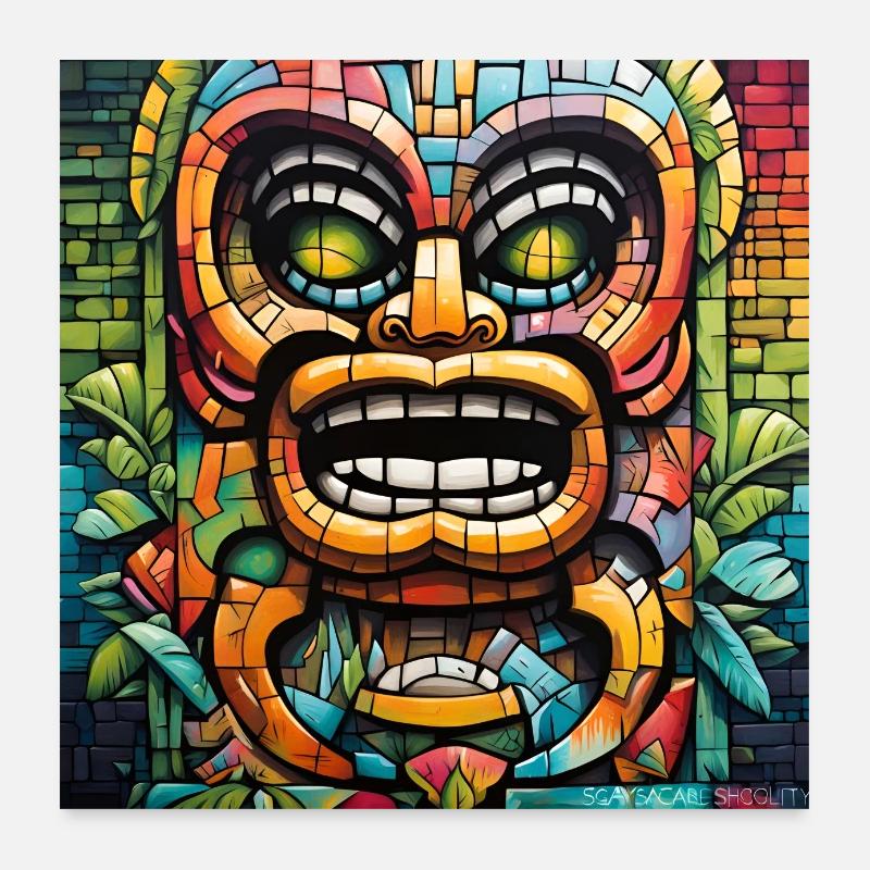 Mosaïque Tiki Poster 60 x 60 cm