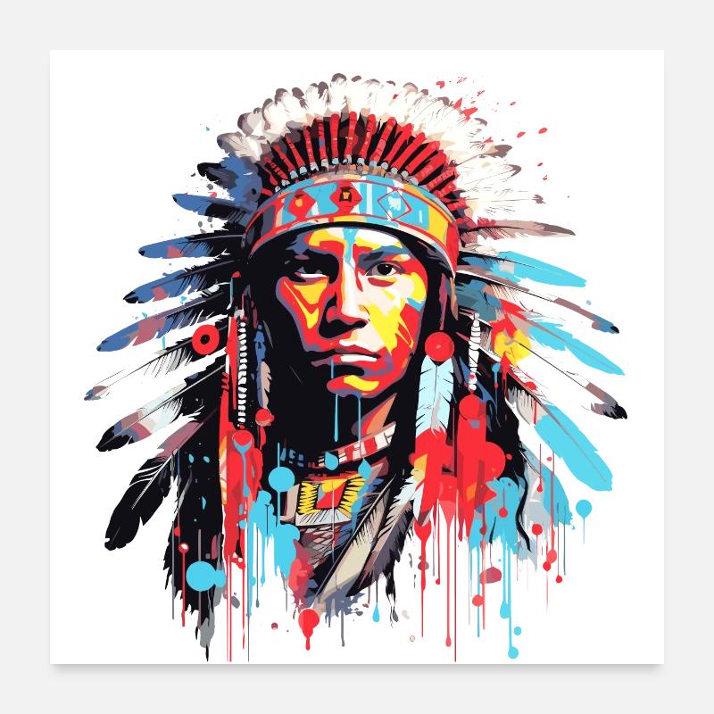 American Native Indian Brave Warrior Inspiration Poster 24" x 24" (60x60 cm)
