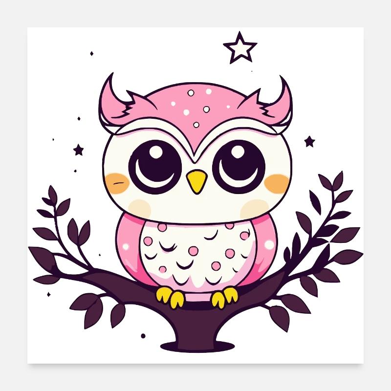 Cute Owl in Pink Poster 24" x 24" (60x60 cm)
