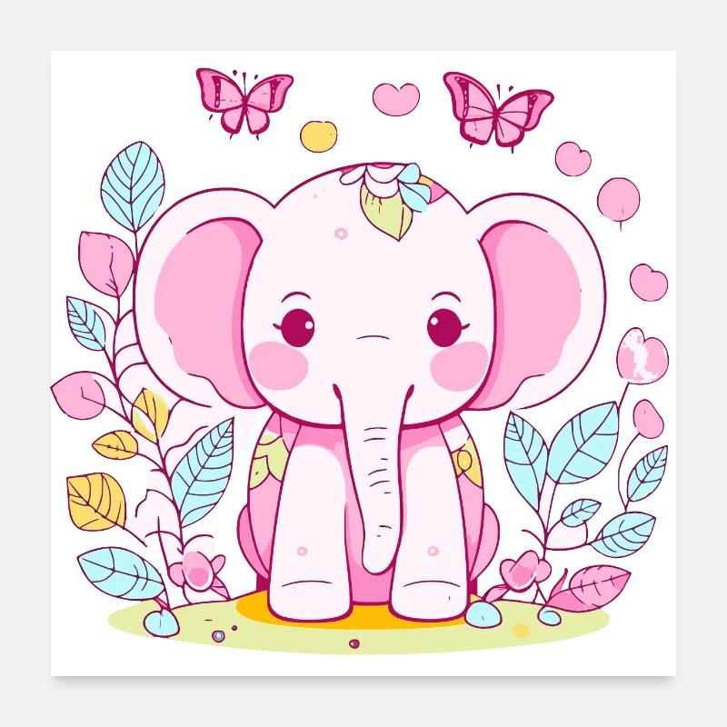 Cute Elephant Baby in Pink Poster 24" x 24" (60x60 cm)