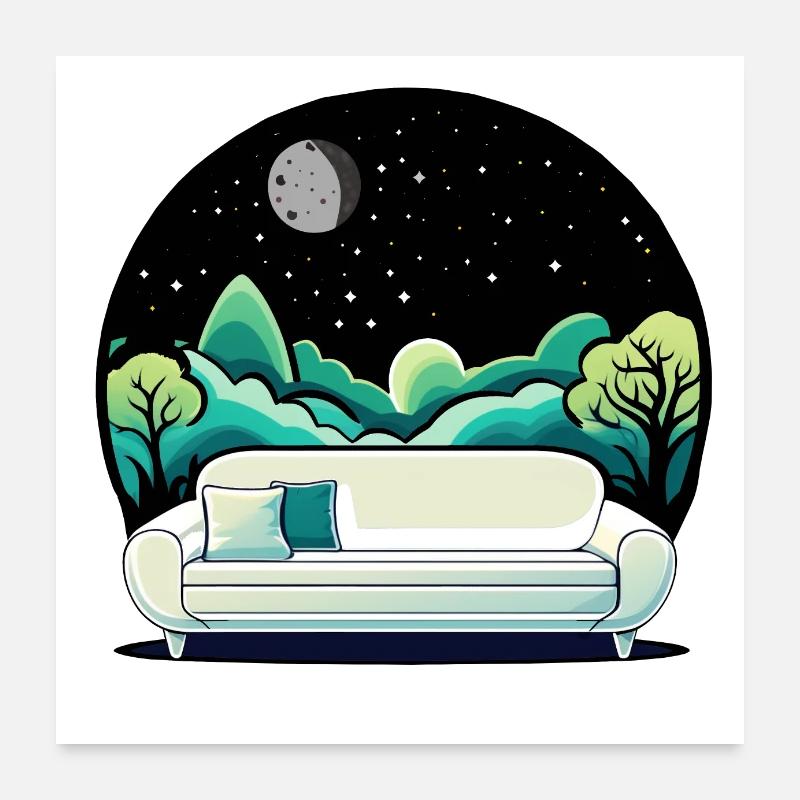 Runde Farbige Illustration eines Sofas mitNatur Poster 60x60 cm