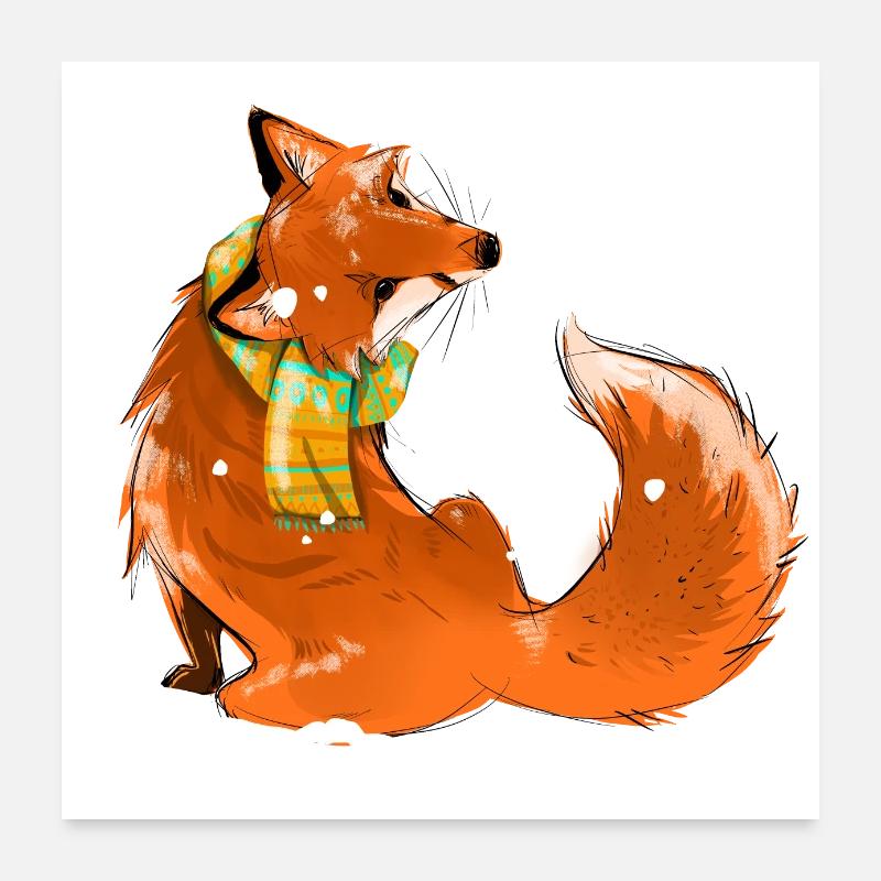 Renard dans la neige Poster 60 x 60 cm