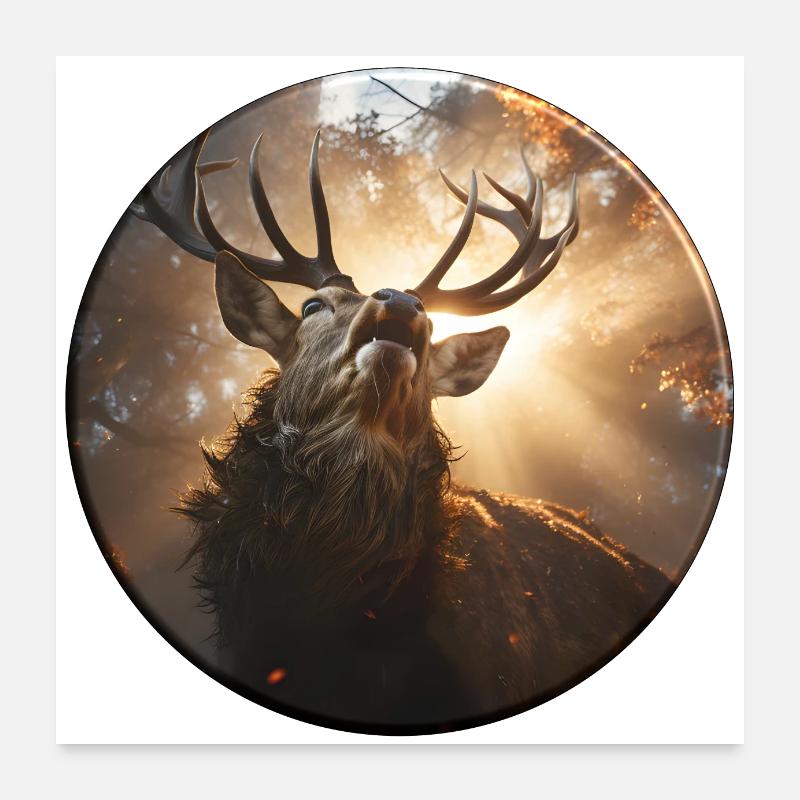 Cerf rugissant dans la lumière du soir Poster 60 x 60 cm