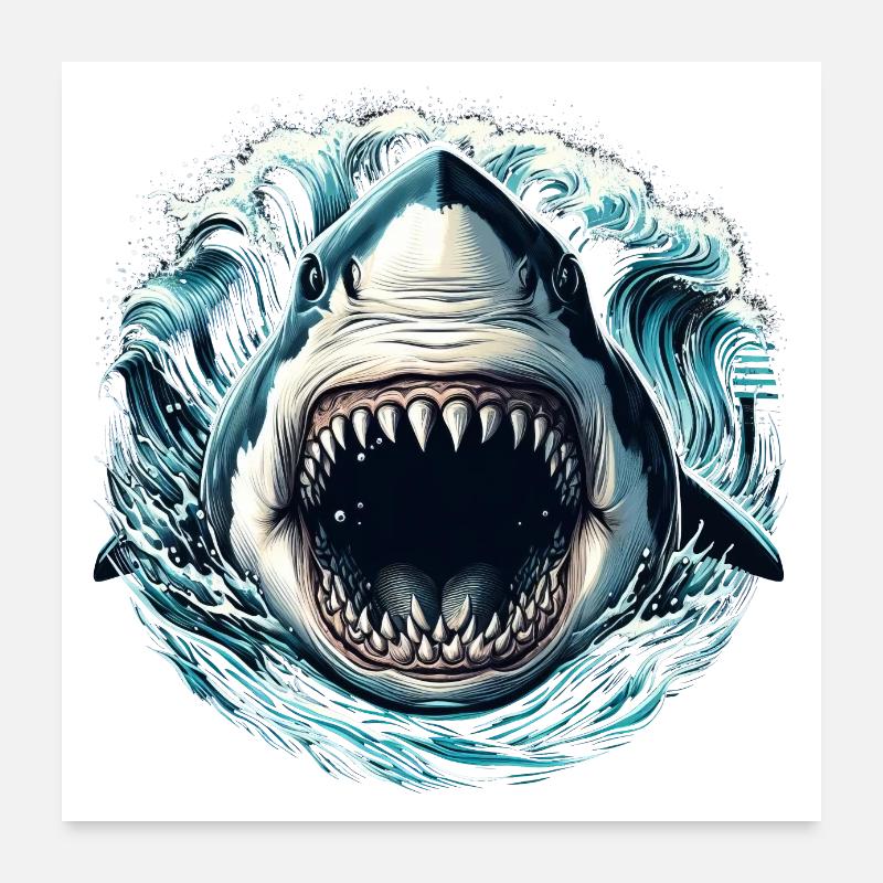 Attaque de requin - Poster 60 x 60 cm - blanc