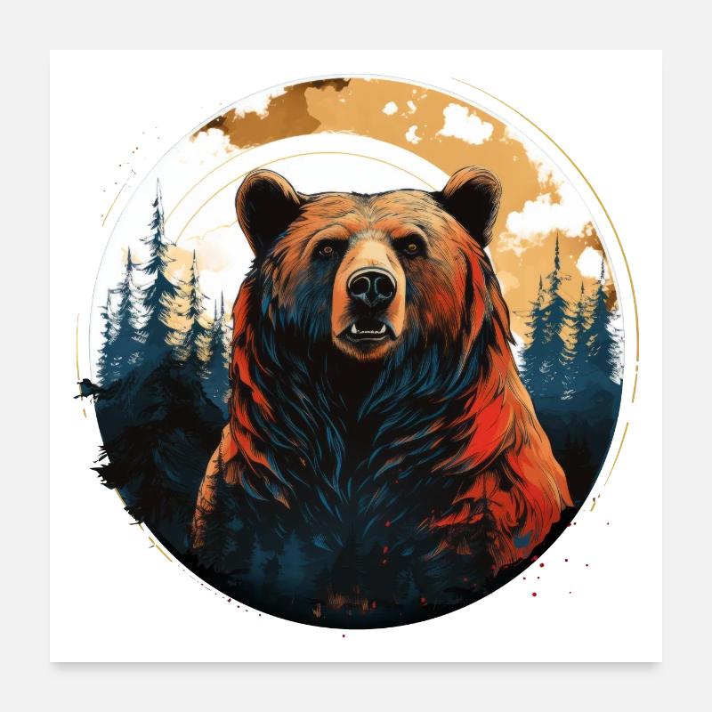 Grizzlybär - Poster 60x60 cm - Weiß