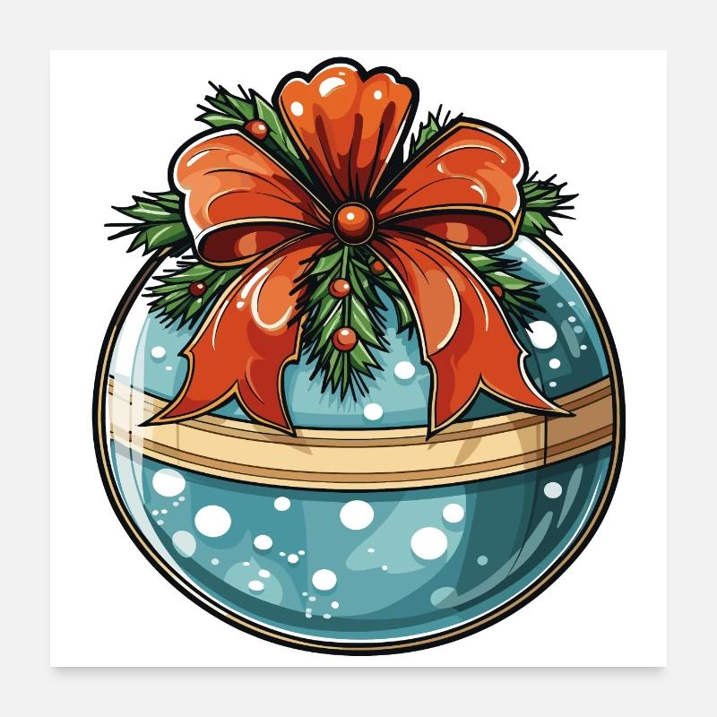 Weihnachtskugel, blau mit rot und grüner deko - Poster 60x60 cm - Weiß