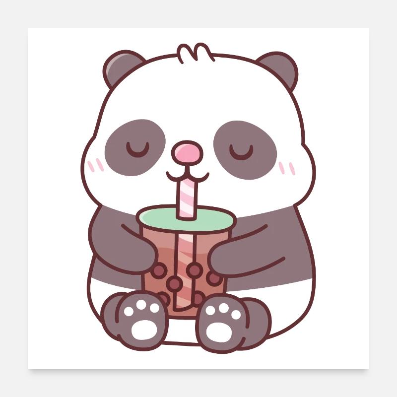 Cute Chubby Panda Bear Drinking Bubble Tea Poster 24" x 24" (60x60 cm)