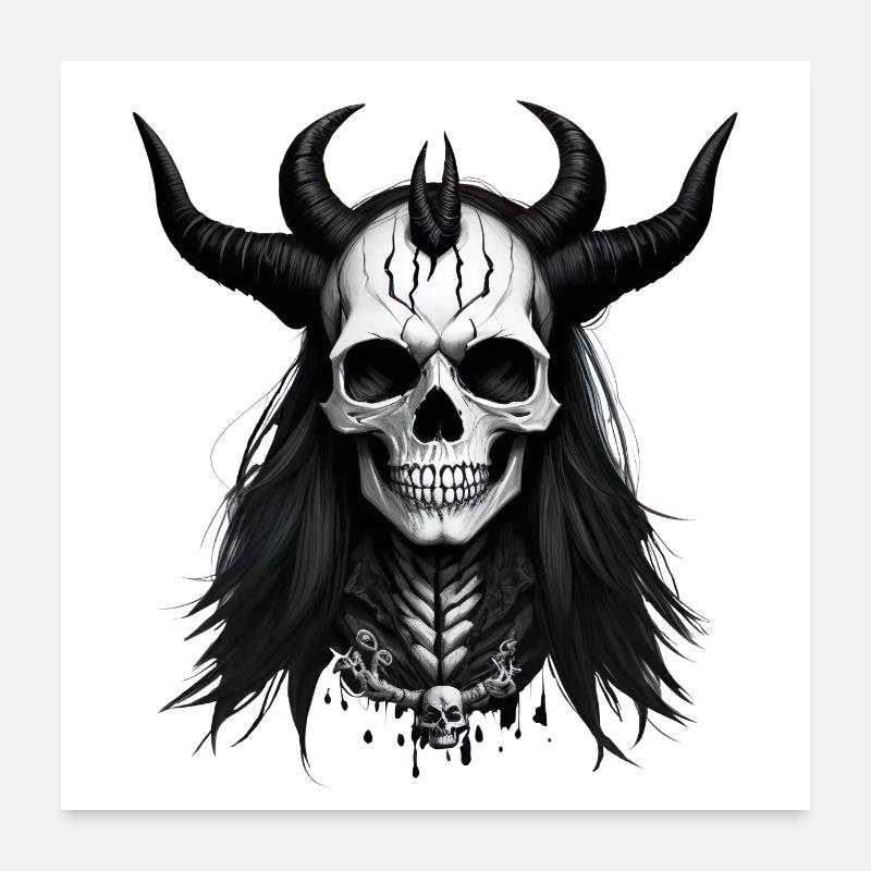 Skull with Horns Devil Skull Poster 24" x 24" (60x60 cm)