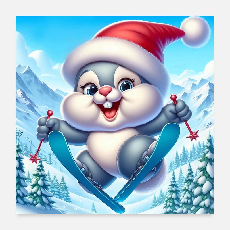 Bunny Jumping Ski Christmas Poster 24" x 24" (60x60 cm)