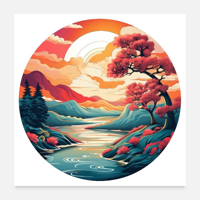 Japan-Landschaft Poster 60x60 cm